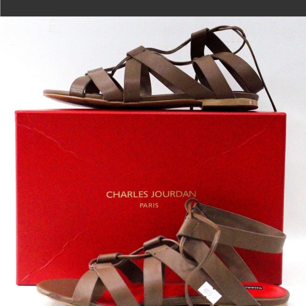Charles Jourdan Brown Sandals with Crisscross Straps
